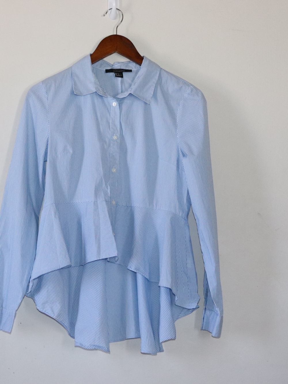 Forever 21 Light Blue Striped Button-Down Peplum Shirt